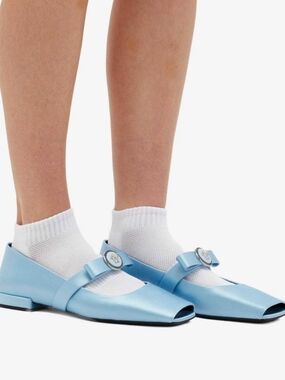 Versace Medusa Head Light Blue Bow Mary Jane Flats with Medallion